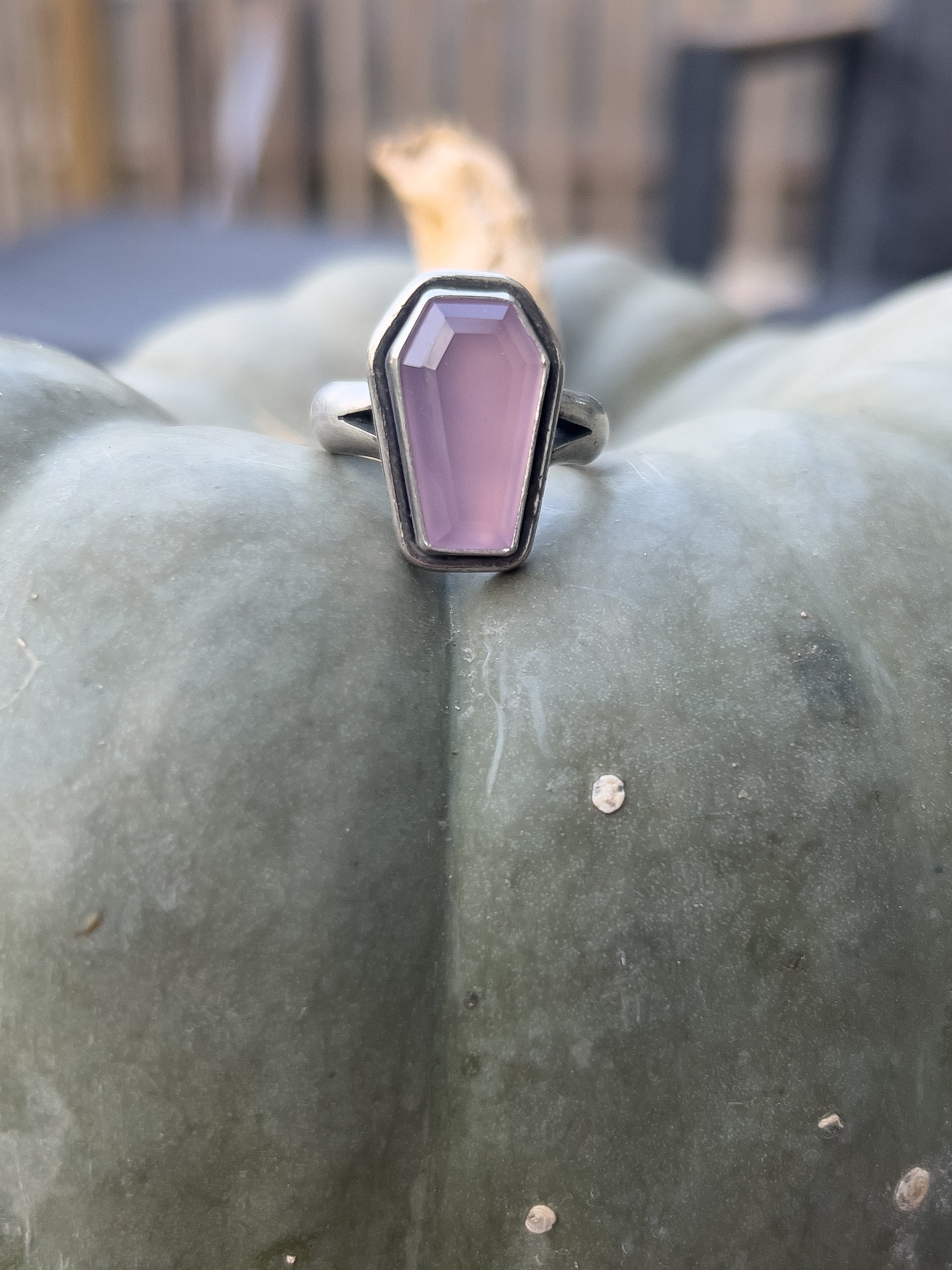 Pink chalcedony coffin size 8