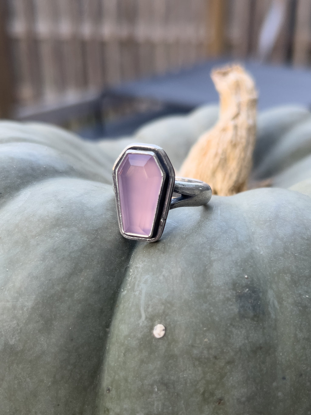 Pink chalcedony coffin size 8